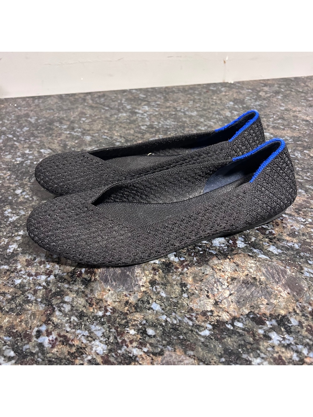 Rothys The Flat Honeycomb Black Knit Round Toe Slip On Shoes Size 8.5 Retired